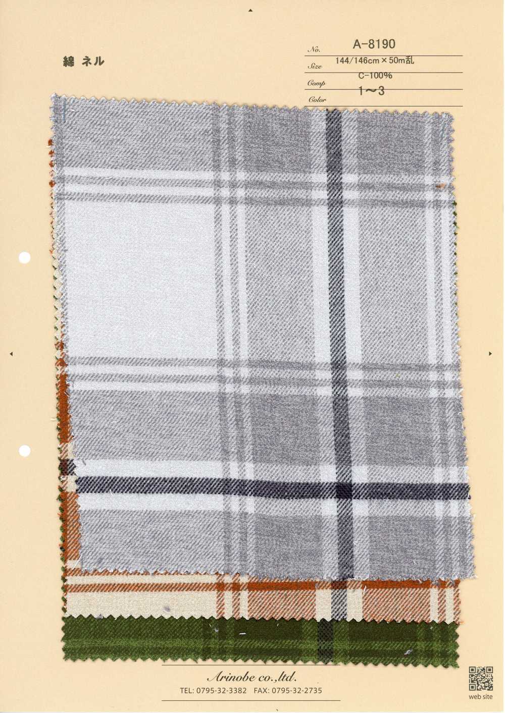 A-8190 Cotton Flannel Classic Big Check[Textile / Fabric] Arinobe Shoten
