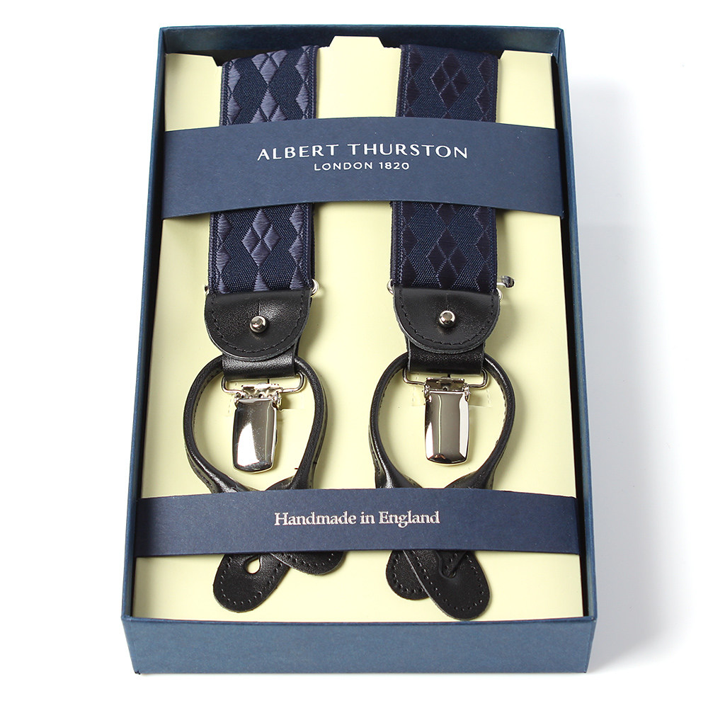 AT-2277-NV ALBERT THURSTON Suspenders Navy Blue Diamond Pattern 35mm Elastic (Elastic Band)[Formal Accessories] ALBERT THURSTON