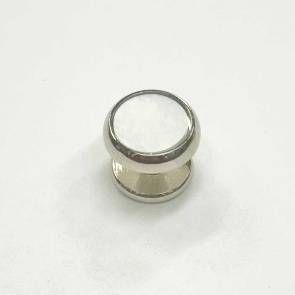E-3 Stud Button, White Mother Of Mother Of Pearl Shell, Silver, Round (1 Piece)[Formal Accessories]