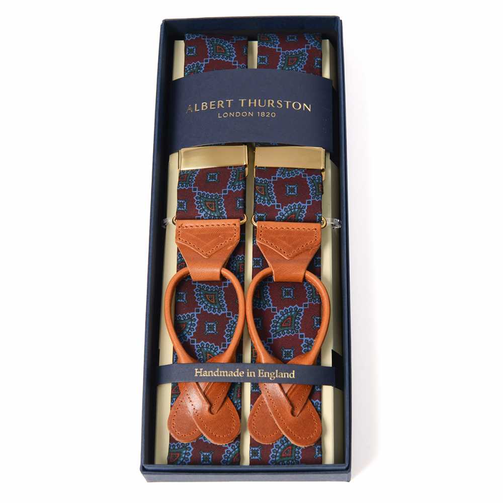 AT-RK20 Albert Thurston Suspenders Komon Pattern Red Blue Textile Type Leather End 38mm Width[Formal Accessories] ALBERT THURSTON