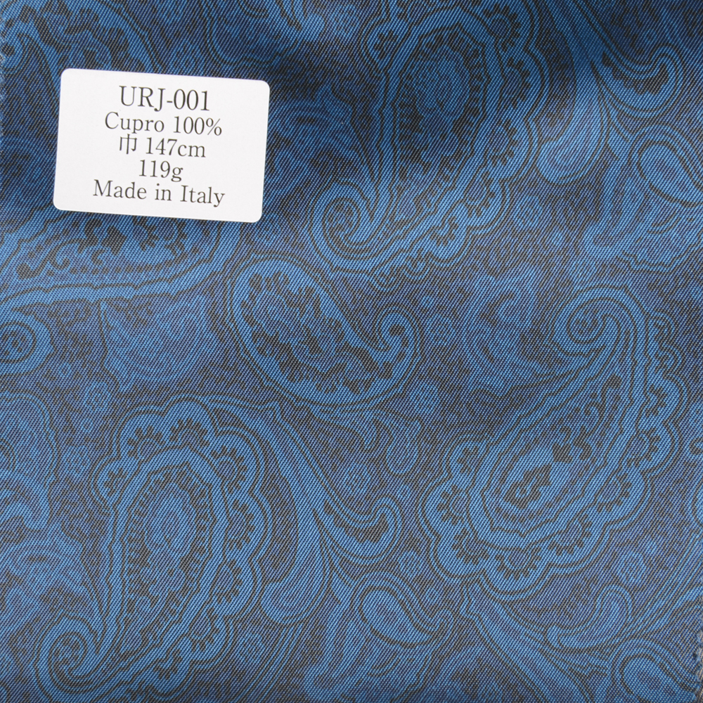 URJ-001 Made In Italy Cupra 100% Print Lining Paisley Pattern Blue TCS