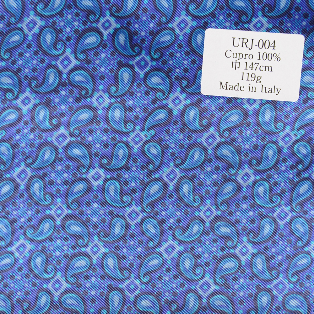 URJ-004 Made In Italy Cupra 100% Print Lining Paisley Pattern Light Blue TCS