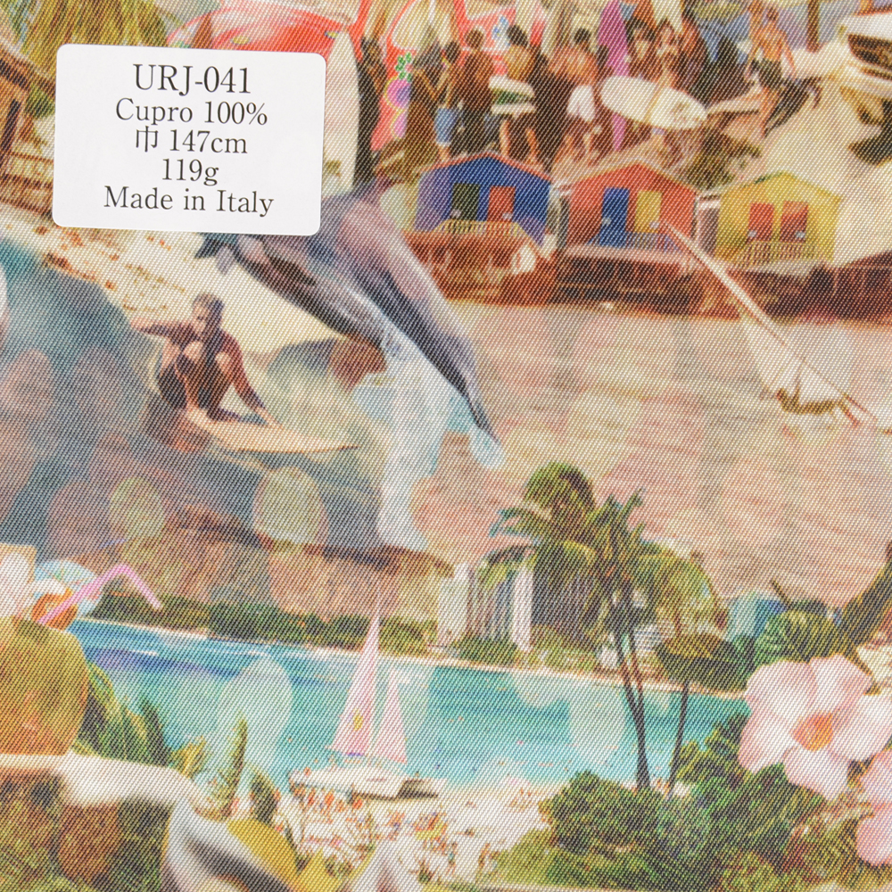 URJ-041 Made In Italy Cupra 100% Printed Lining A Landscape Pattern With A Tropical Atmosphere TCS