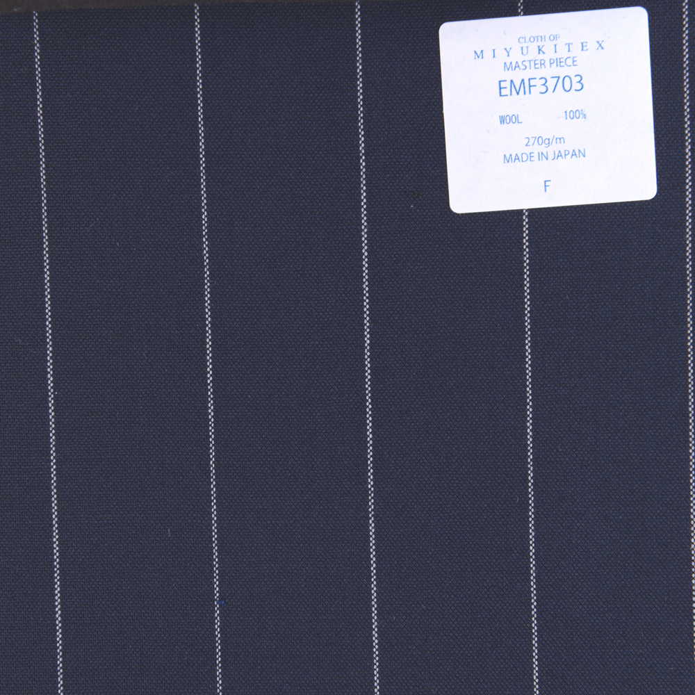 EMF3703 Masterpiece Collection Savile Row Yarn Count Series Wide Striped Navy Blue[Textile] Miyuki Woolen Mills