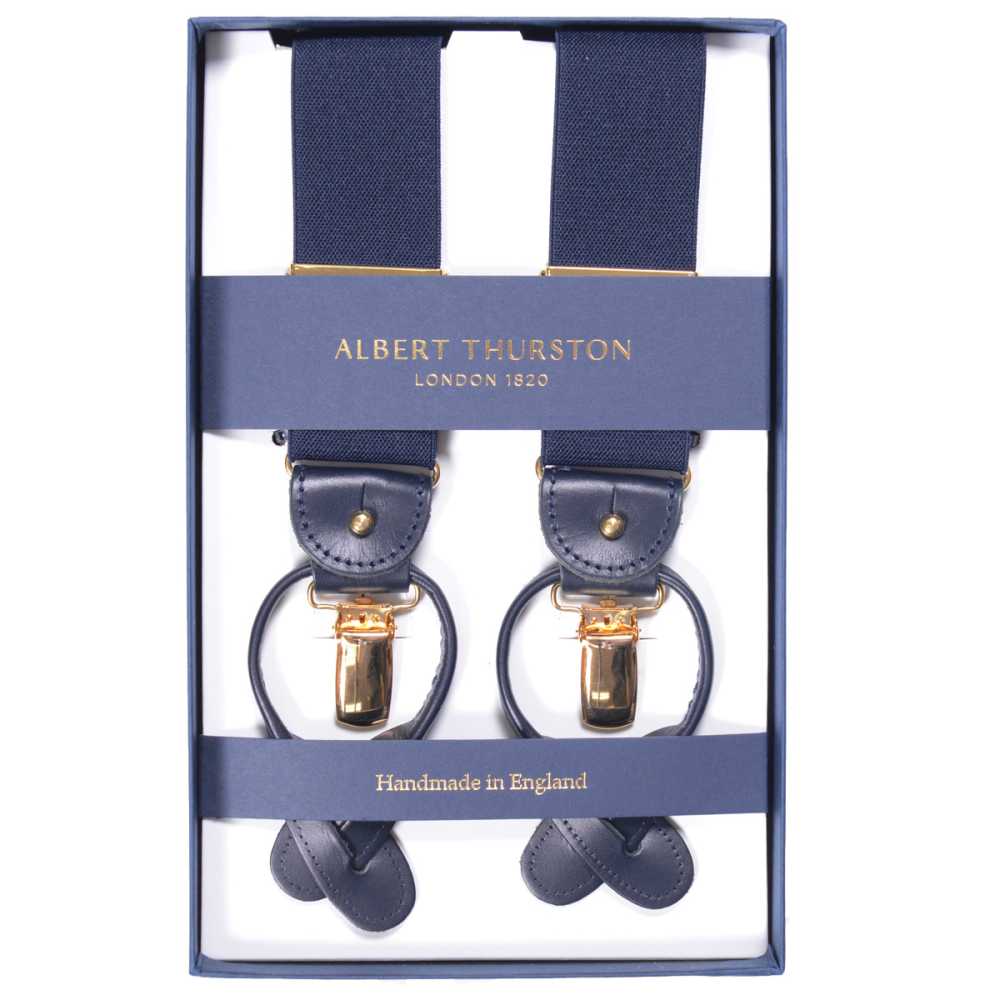 AT-NAVY-GO Albert Thurston Suspenders Navy Blue Plain 35MM Metal Fittings Gold Model[Formal Accessories] ALBERT THURSTON