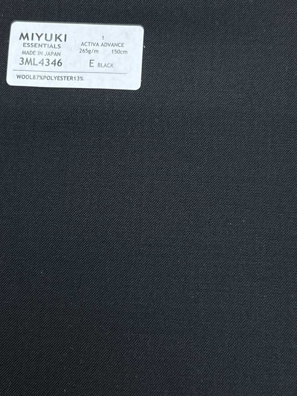 3ML4346 26SS Miyuki Textile MIYUKI ESSENTIALS ACTIVA ADVANCE No Pattern Black Miyuki Woolen Mills