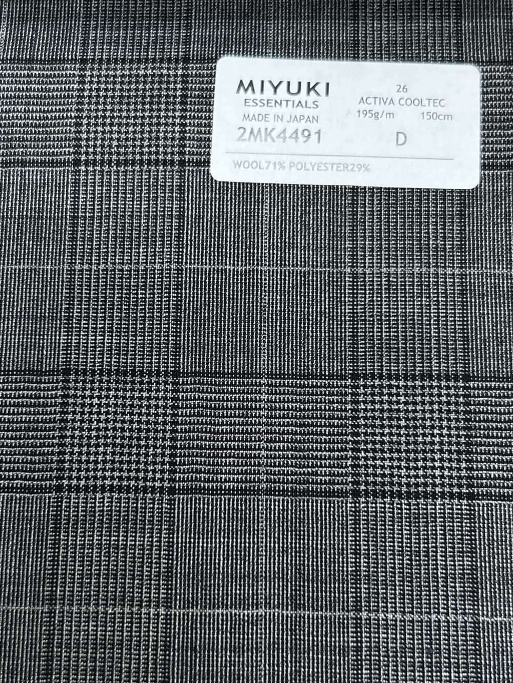 2MK4491 Textile MIYUKI ESSENTIALS ACTIVA COOLTEC Medium Gray Check Miyuki Woolen Mills