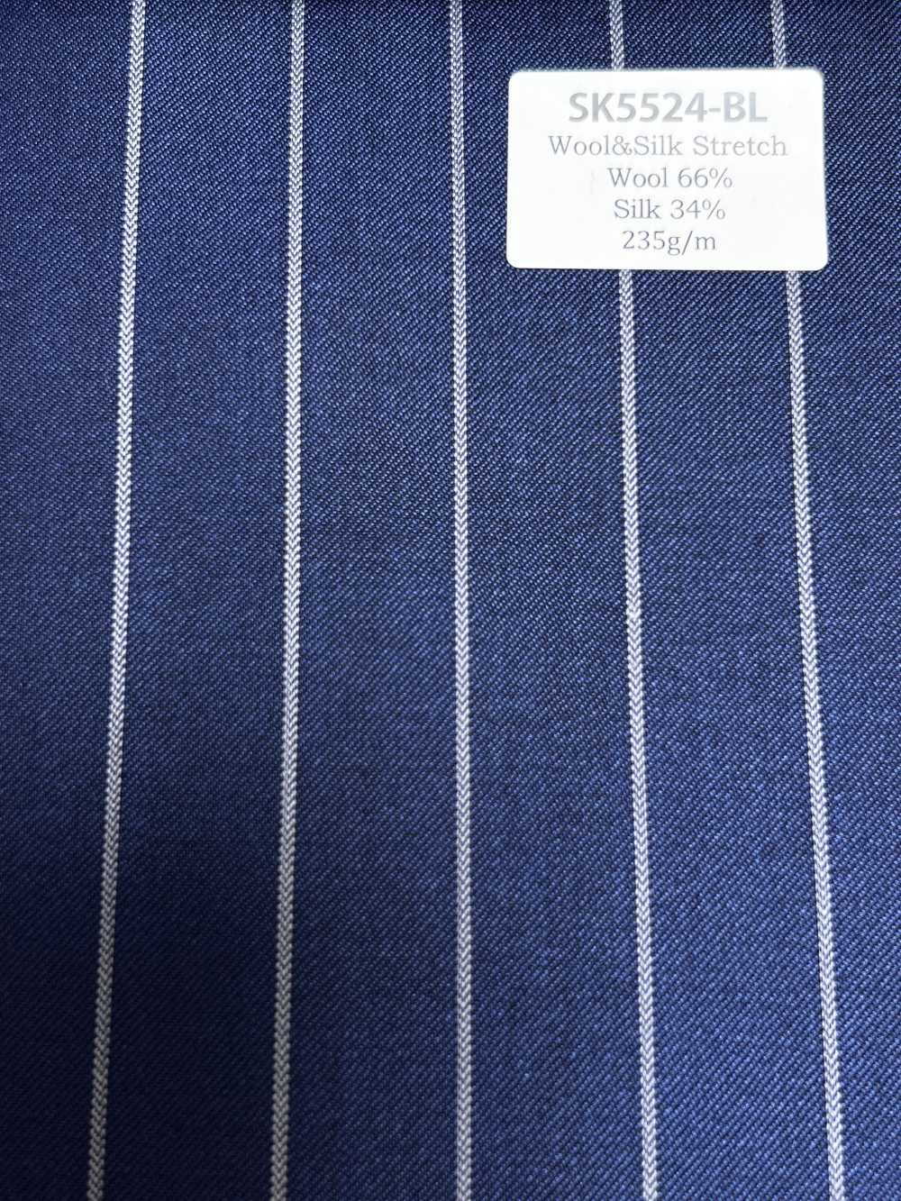 SK5524-BL Standard Japanese Silk-Wool Stretch Stripe Navy[Textile]