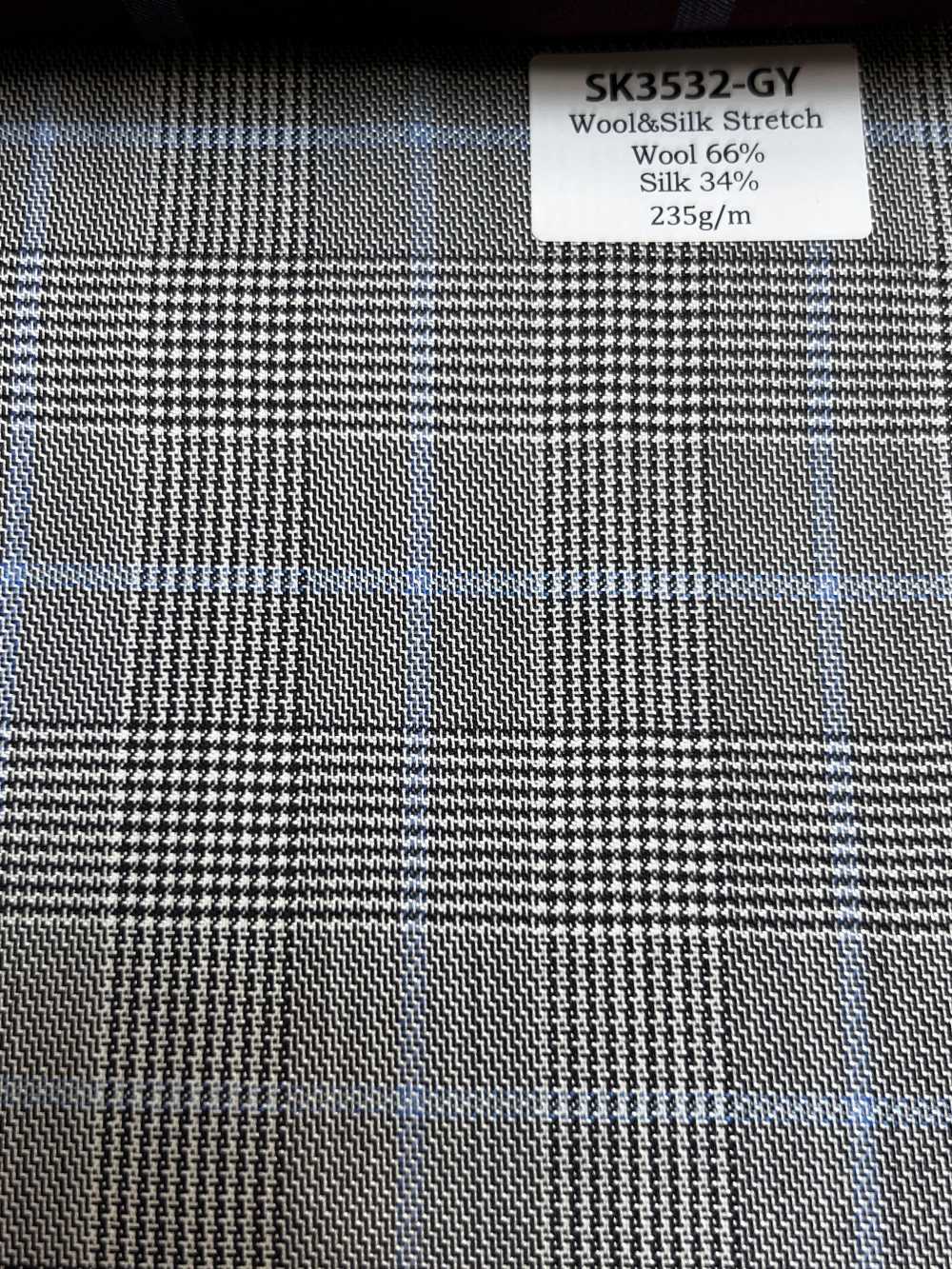 SK3532-GY Classic Japanese-made Silk Wool Stretch Check Gray[Textile]