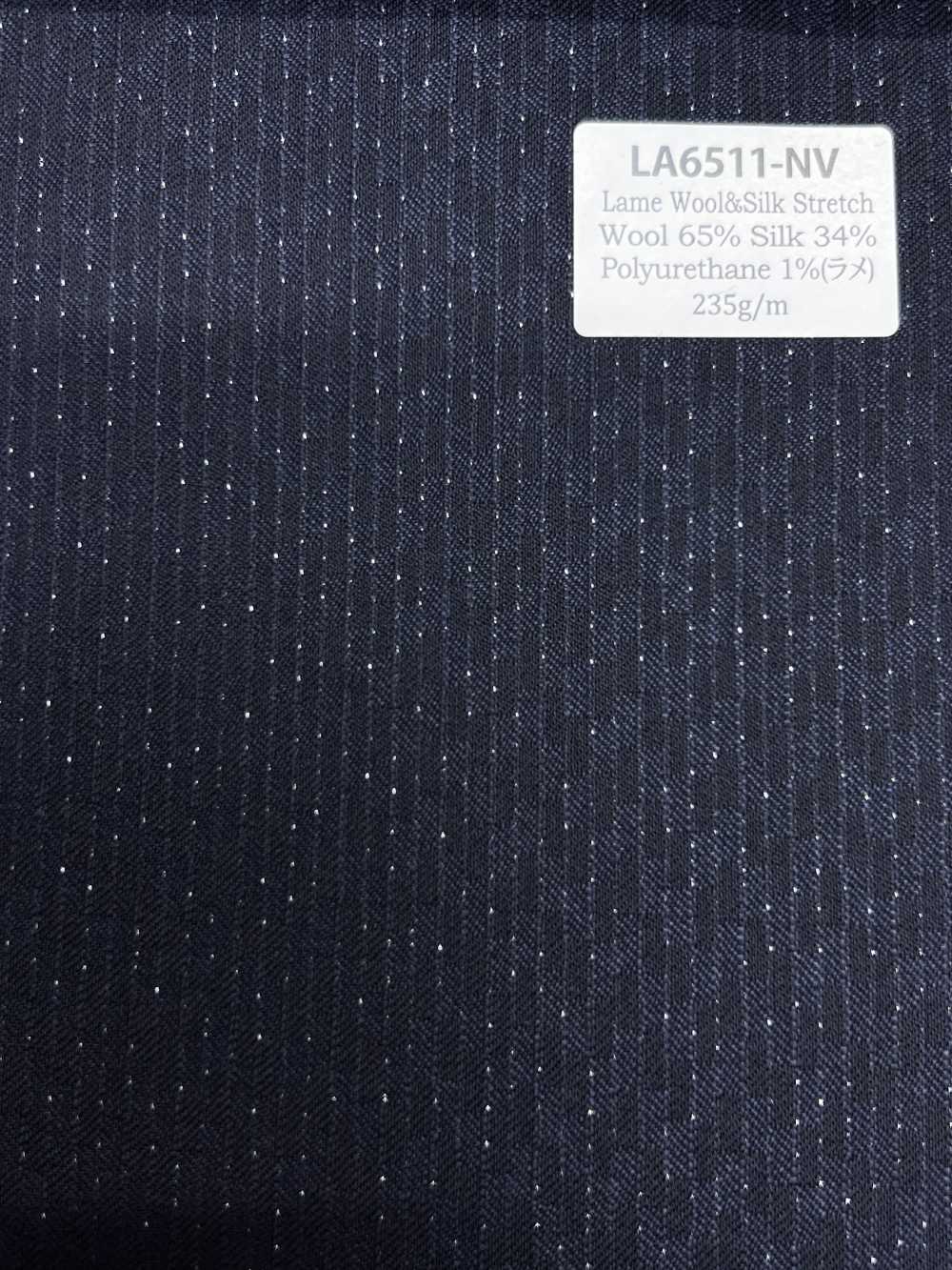 LA6511-NV Made In Japan Silk Lame Wool Stretch Navy Blue Stripe[Textile] HOSOI SYOJI