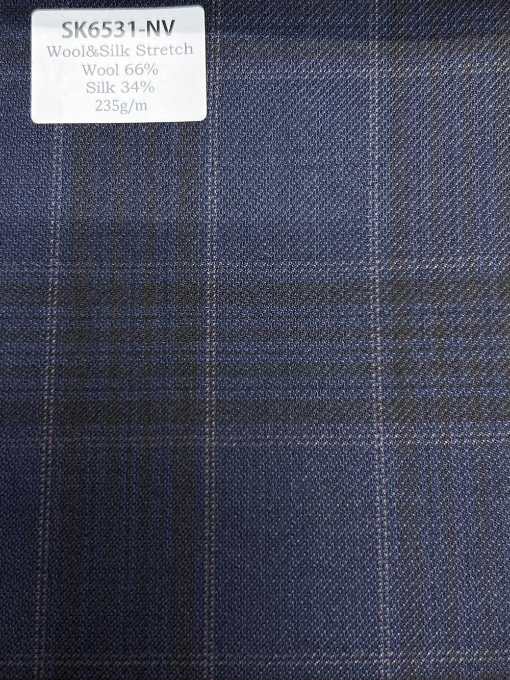SK6531-NV Made In Japan Silk Wool Stretch Navy Blue Check[Textile] HOSOI SYOJI