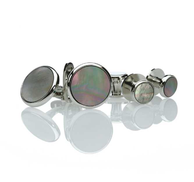 E-2 Formal Cuff & Stud Set Black Mother Of Pearl Shell Silver Round[Formal Accessories] Yamamoto(EXCY)
