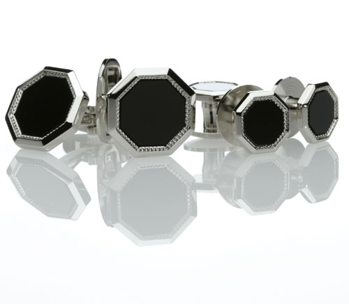 G-1 Formal Cuffs &amp; Stud Set Onyx Silver Octagon[Formal Accessories] Yamamoto(EXCY)