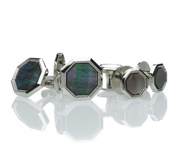 G-2 Formal Cuff &amp; Stud Set Black Mother Of Pearl Shell Silver Octagonal Type[Formal Accessories] Yamamoto(EXCY)