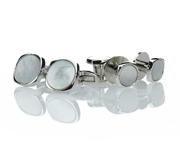 K-3 Sterling Silver Formal Cufflinks And Studs Set, Mother Of Pearl Shell Silver Rounded Corners[Formal Accessories] Yamamoto(EXCY)