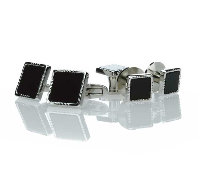 P-1 Sterling Silver Formal Cufflinks & Stud Set Onyx Silver Square[Formal Accessories] Yamamoto(EXCY)