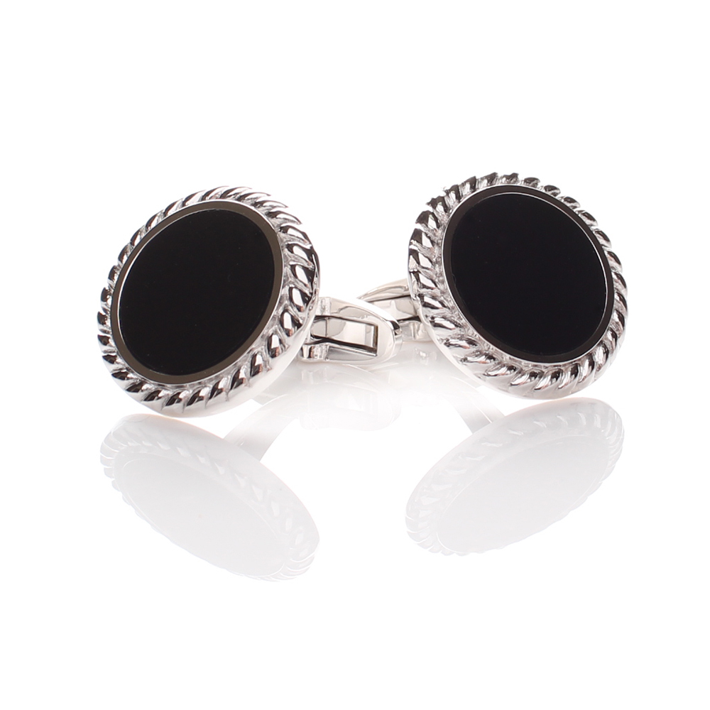 A-1-C Sterling Silver Formal Cufflinks Onyx Silver Round[Formal Accessories] Yamamoto(EXCY)