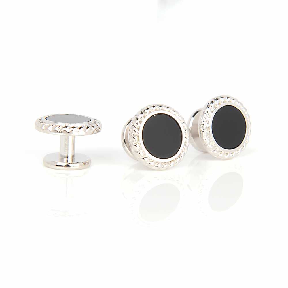 A-1-S Sterling Silver Stud Button Onyx Silver Round[Formal Accessories] Yamamoto(EXCY)