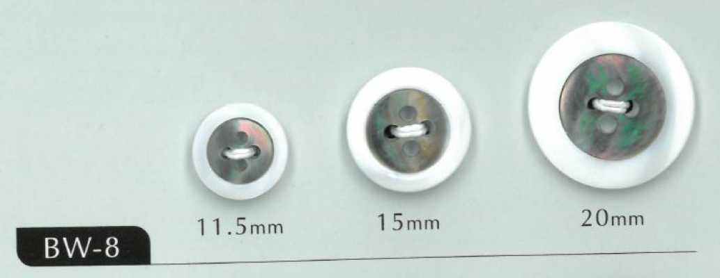 BW-8 4-Hole White Mother-of-Pearl Edge Shell Button