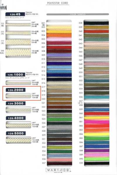 126-2000 D.C.I Polyester Edo Braid Cord (Round Cord) Approx. 3 Mm