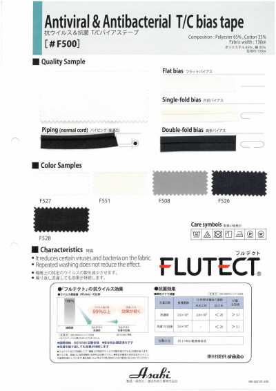 F500 Antiviral & Antibacterial T/C Bias Tape (Double-fold)