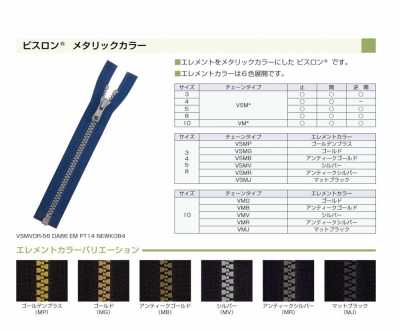 5VSMGC Vislon® Metallic Zipper Size 5 Gold Closed-End