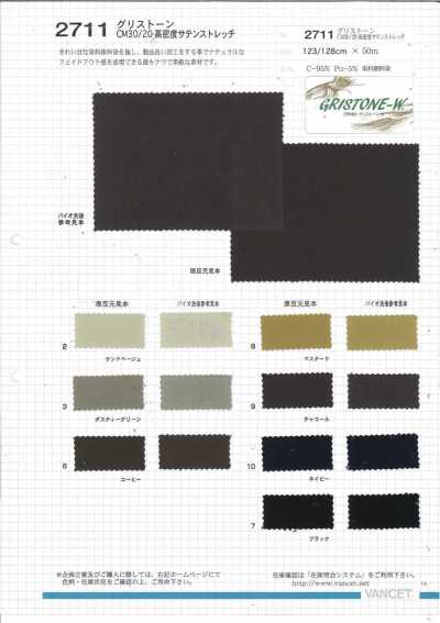 2711 Greystone CM30/20 High-Density Satin Stretch, Dye/Pigment Dyed
