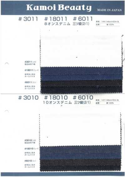 18010 10 Oz Denim, Three-shaft Twill (2/1)