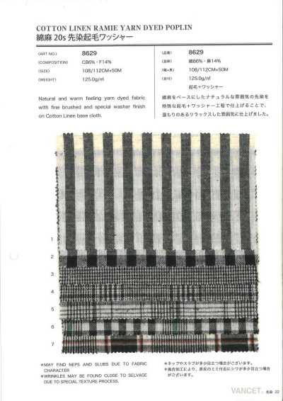 8629 20s Cotton Linen Yarn-Dyed Brushed Washer Finish