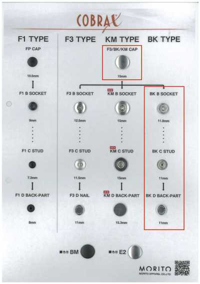 BK-A/B/C/D COBRAX® BK 4SET(CAP/SOCKET/STUD/POST)