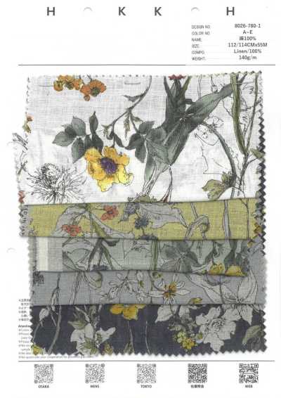 8026-780-1 100% Linen Watercolor Floral