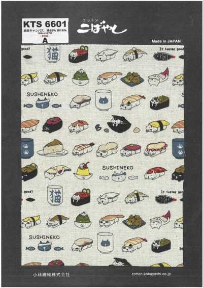 KTS6601 Cotton-Linen Canvas Sushi Cat Print