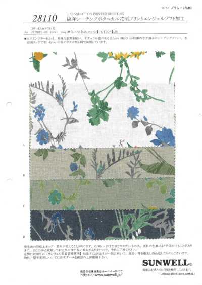 28110 Cotton Linen Sheeting Botanical Floral Print Angel Soft Finish