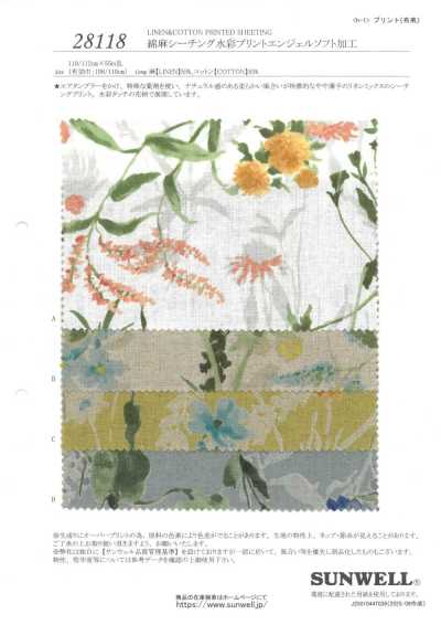 28118 Cotton Linen Sheeting Watercolor Print Angel Soft Finish