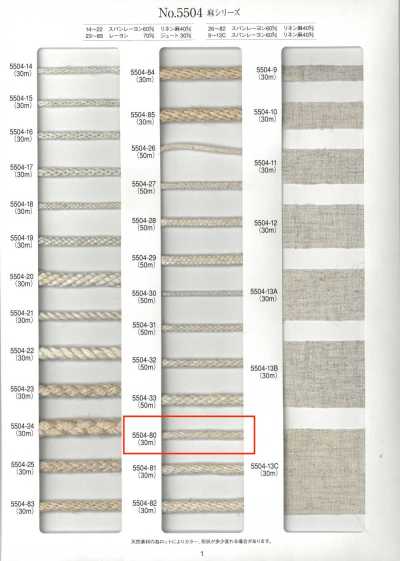 5504-80 Linen Series Round Cord, Kongo Braid