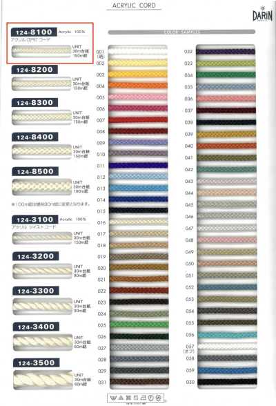 124-8100 Acrylic Edo Braid Cord, Round Cord