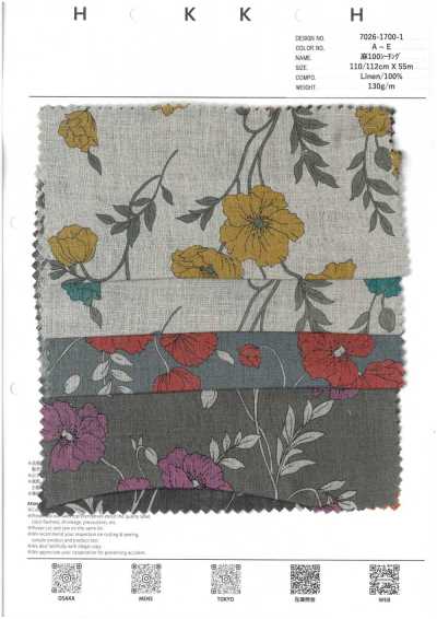 7026-1700-1 100% Linen Sheeting Poppy 4th Generation