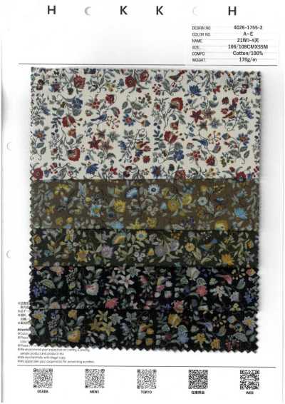 4026-1755-2 21W Corduroy With Small Flowers And Birds