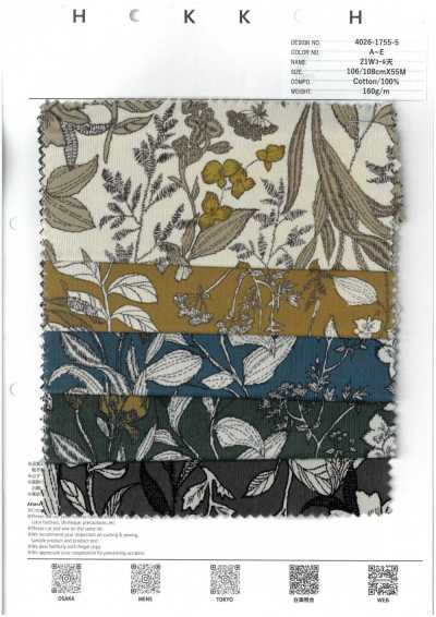 4026-1755-5 21W Corduroy Embroidery-Style Floral