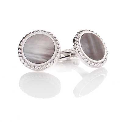 A-2 Sterling Silver Formal Cufflinks, Black Mother-of-Pearl, Silver Round