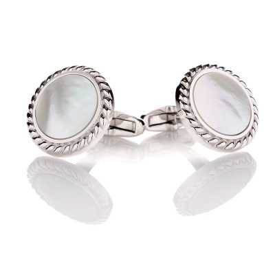A-3-C Sterling Silver Formal Cufflinks Mother-of-Pearl Silver Round