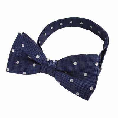 BF-602 Polka Dot Bow Tie Blue Silk Made In Japan