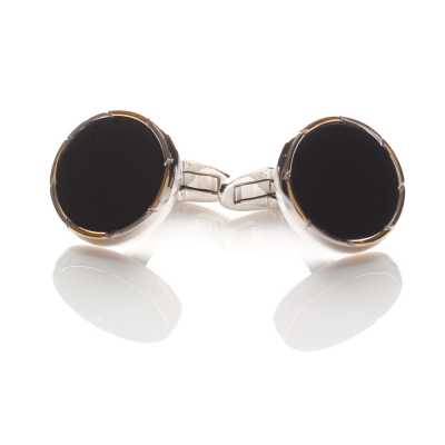 CB-1 Formal Cufflinks Onyx Gold & Silver Round