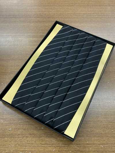 CM-720 Cummerbund Made With Silk Material, Black Lame Regimental