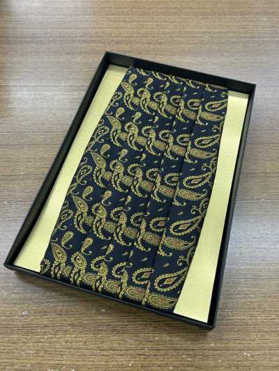 CM-950 Silk Cummerbund, Black Paisley Pattern