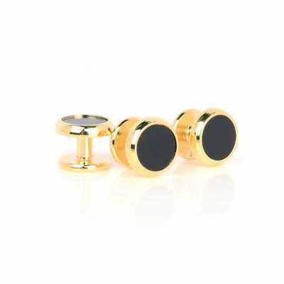 F-1-S Stud Button Onyx Gold Round