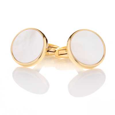 F-3-C Formal Cufflinks Mother Of Pearl Gold Round