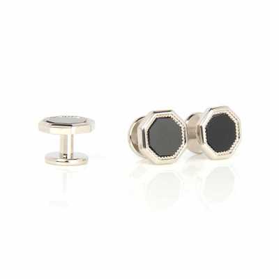 G-1-S Stud Button Onyx Silver Octagonal