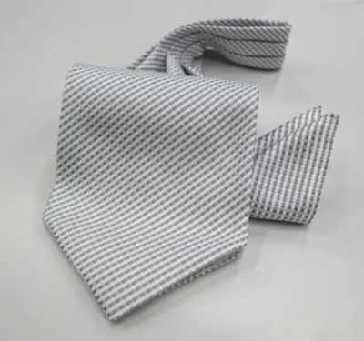MS-403 Hand-tied Ascot Tie & Pocket Square Set Light Gray