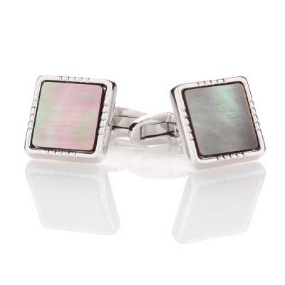 P-2 Pure Silver Formal Cufflinks, Black Mother-of-Pearl, Silver Square